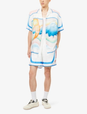 Casablanca Mens Fuji Dream Graphic-print Drawstring Silk Shorts In White