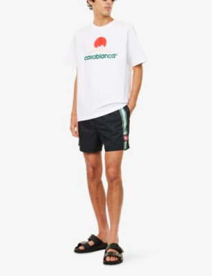 CASABLANCA: Monogram-Jacquard Stripe-Trim Swim Shorts