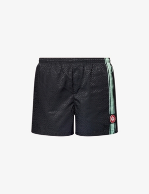 Casablanca Mens Monogram-jacquard Stripe-trim Swim Shorts