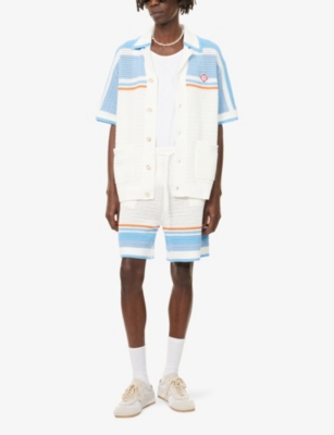 CASABLANCA: Striped Logo Cotton-Crochet Shorts