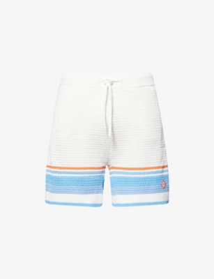 CASABLANCA: Striped Logo Cotton-Crochet Shorts