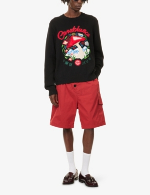 Casablanca Mushroom Embroidered Cotton Blend Sweater In Black