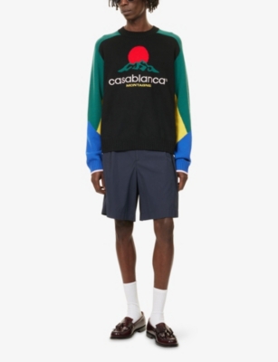 CASABLANCA: Embroidered-Logo Colourblock Wool-Knit Jumper