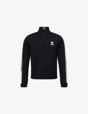 CASABLANCA: Striped Embroidered-Logo Wool-Knit Cardigan
