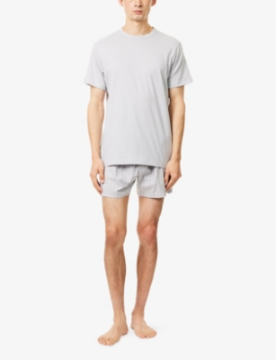 Calvin Klein Mens Harbor Mist/strip Mist Icon Short-sleeve Cotton Boxer Set In Gray