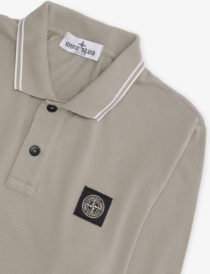Stone Island Dust Logo-patch Long-sleeve Cotton Polo Shirt 2-8 In Gray