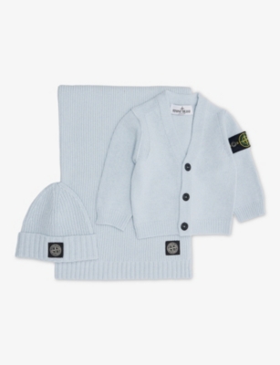 Stone Island Babies' Dust Blue Logo-badge Three Piece Knitted Set 6