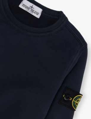 Stone Island Navy Blue Brand-patch Crewneck Cotton-jersey Sweatshirt 2-12 In Blue