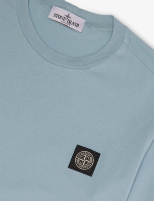 Stone Island Azzurro Polvere Brand-patch Short-sleeves Cotton-jersey T-shirt 2- In Blue
