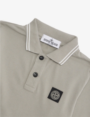 Stone Island Dust Logo-patch Long-sleeve Cotton Polo Shirt 2-8 In Gray