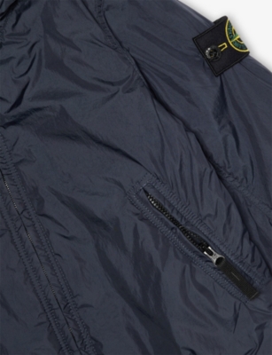 Stone Island Navy Blue Hooded Branded-patch Shell Jacket 2-12 In Blue