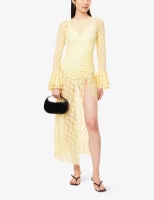 Amy Lynn Womens Yellow Nola Long-sleeve Stretch-lace Maxi Dress