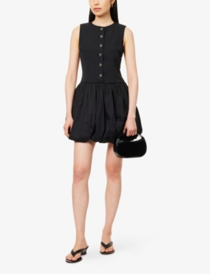 Amy Lynn Womens Black Aimee Puffball Woven Mini Dress