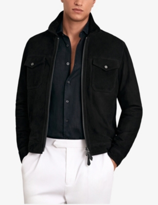 Reiss Mens Black Pike Patch-pocket Suede Jacket In Black