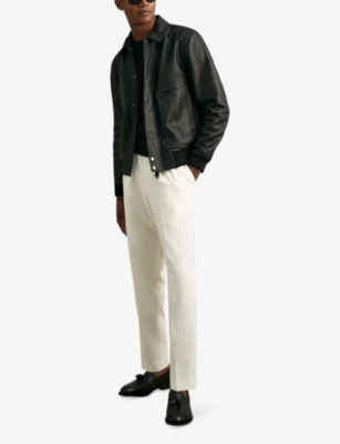 REISS: Purleigh Grained-Texture Leather Jacket