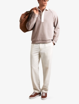 REISS: Thurloe Contrast-Neck Long-Sleeve Stretch-Jersey Rugby Shirt