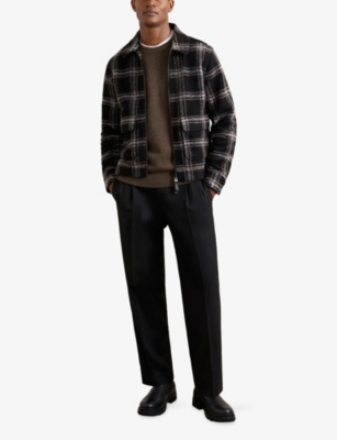 Reiss Mens Varena Checked Regular-fit Wool-blend Overshirt Navy In Blue