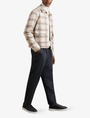 Reiss Mens Varena Checked Regular-fit Wool-blend Overshirt Stone In Multi