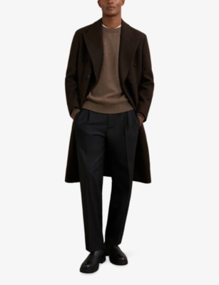 Reiss Mens  Foulton Crewneck Wool And Cashmere-blend Jumper In Brown