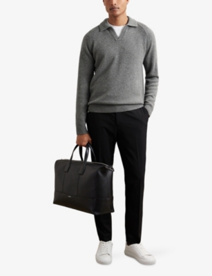 Reiss Banbury Wool & Cashmere Open Collar Sweater In Gray