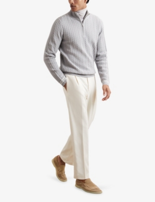 Reiss Mens Tuscano Half-zip Cable-knit Jumper Airforce Blue In Gray
