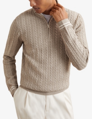 REISS: Tuscano Half-Zip Cable-Knit Jumper