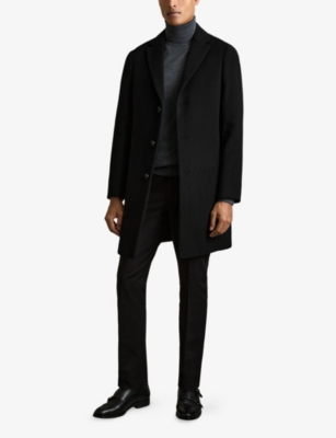 Reiss Mens Black Gable Single-breasted Wool-blend Overcoat In Black