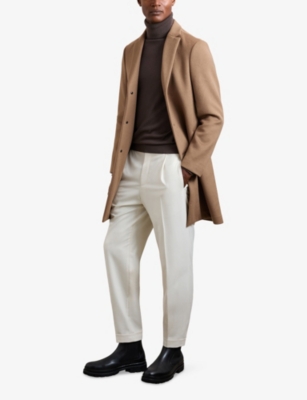 Reiss Mens Light Brown Gable Single-breasted Wool-blend Overcoat In Brown