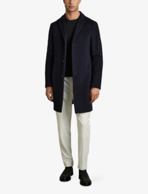 Reiss Mens Navy Gable Single-breasted Wool-blend Overcoat Xl In Blue