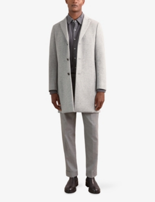 Reiss Mens Soft Grey Gable Single-breasted Wool-blend Overcoat Xl In Gray