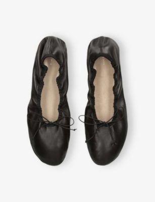 The Row Charcoal Leather Awar Ballerinas In Black