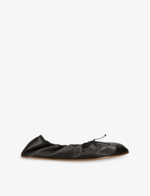 The Row Charcoal Leather Awar Ballerinas In Black