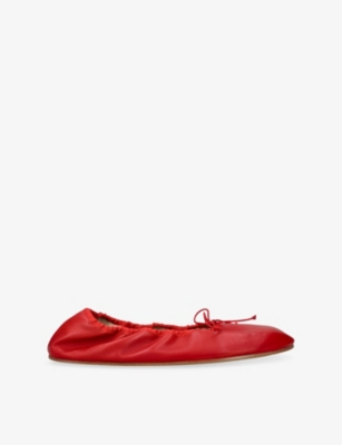 The Row Nappa Leather Round Ballet Flats In Red