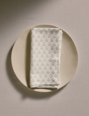 The White Company Sofia Block-print Linen And Cotton-blend Napkins Set Of Four In White
