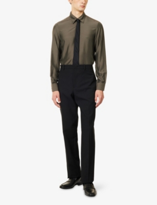 Emporio Armani Mens Embroidered-logo Sport Modal-silk Blend Shirt Black Ink In Green