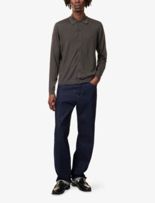 EMPORIO ARMANI: Polo Collar Fine-Knit Virgin-Wool Cardigan