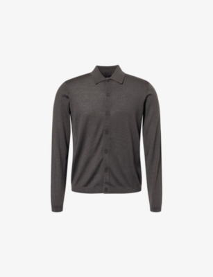 EMPORIO ARMANI: Polo Collar Fine-Knit Virgin-Wool Cardigan