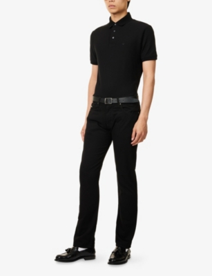 EMPORIO ARMANI: Embroidered-Logo Contrast-Trim Cotton Pique Polo Shirt