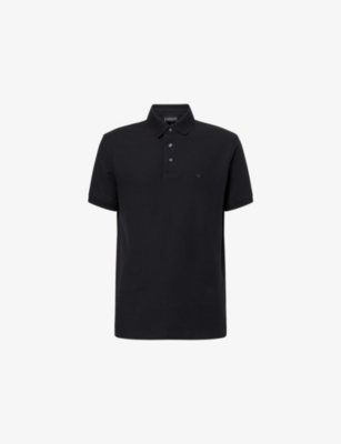 EMPORIO ARMANI: Embroidered-Logo Contrast-Trim Cotton Pique Polo Shirt