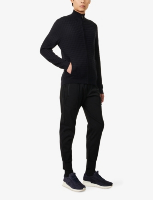 EMPORIO ARMANI: Funnel-Neck Textured Wool-Blend Knitted Cardigan