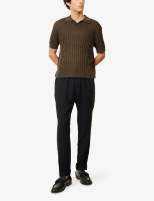 EMPORIO ARMANI: Textured-Knit Short-Sleeve Knitted Polo Shirt