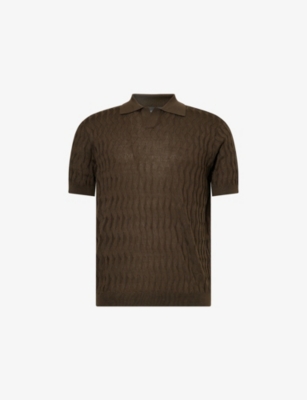 EMPORIO ARMANI: Textured-Knit Short-Sleeve Knitted Polo Shirt