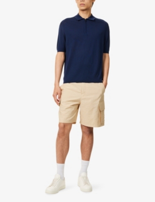 EMPORIO ARMANI: Embroidered-Logo Knitted  Wool-Silk Blend Polo Shirt