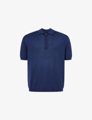 EMPORIO ARMANI: Embroidered-Logo Knitted  Wool-Silk Blend Polo Shirt