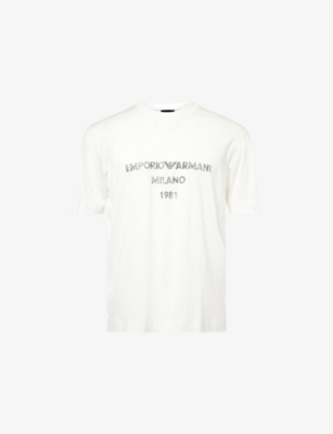 EMPORIO ARMANI: Logo-Print Crewneck Cotton-Blend T-shirt