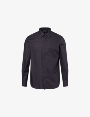 EMPORIO ARMANI: Monogram-Print Long-Sleeves Cotton Shirt