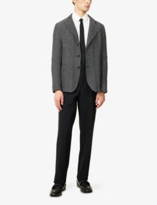 Emporio Armani Mens Black/white Diagonal-button Patterned Wool Blazer In Gold