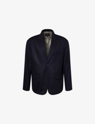 Emporio Armani Mens Single-breasted Notched-lapel Wool-cashmere Blend Sport Blazer Iconico 0920 Blu Nav In Black