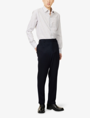 EMPORIO ARMANI: Logo-Plaque Flat Front Wool-Cashmere Blend Trousers