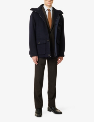 Emporio Armani Mens Logo-patch Flap-pocket Wool-cashmere Blend Jacket Iconico 0920 Blu Nav In Blue